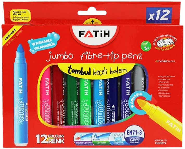 Fatih Keçeli Yıkanabilir Jumbo Boya Kalemi 12 Renk